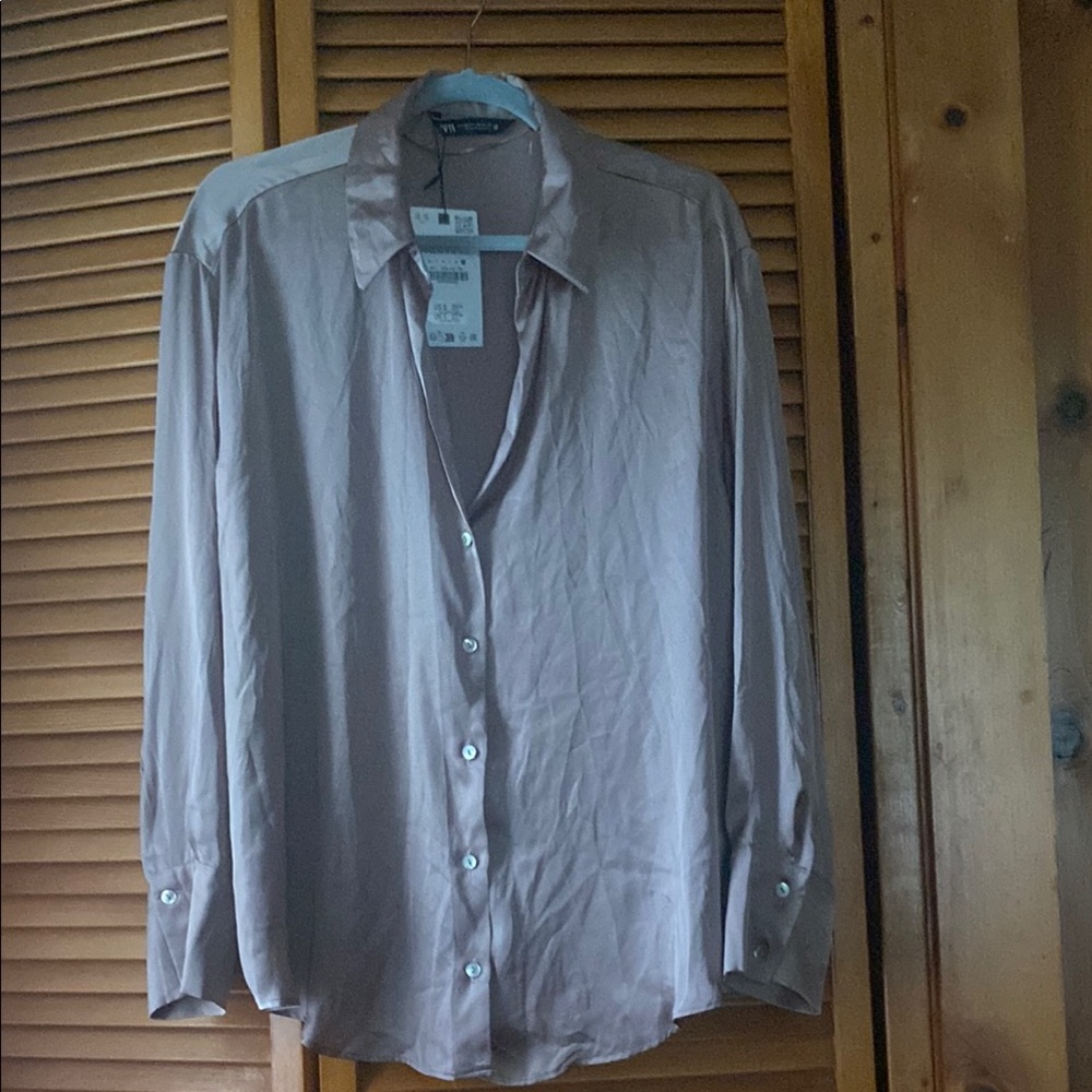 Zara Brown Blouse Top long sleeves button